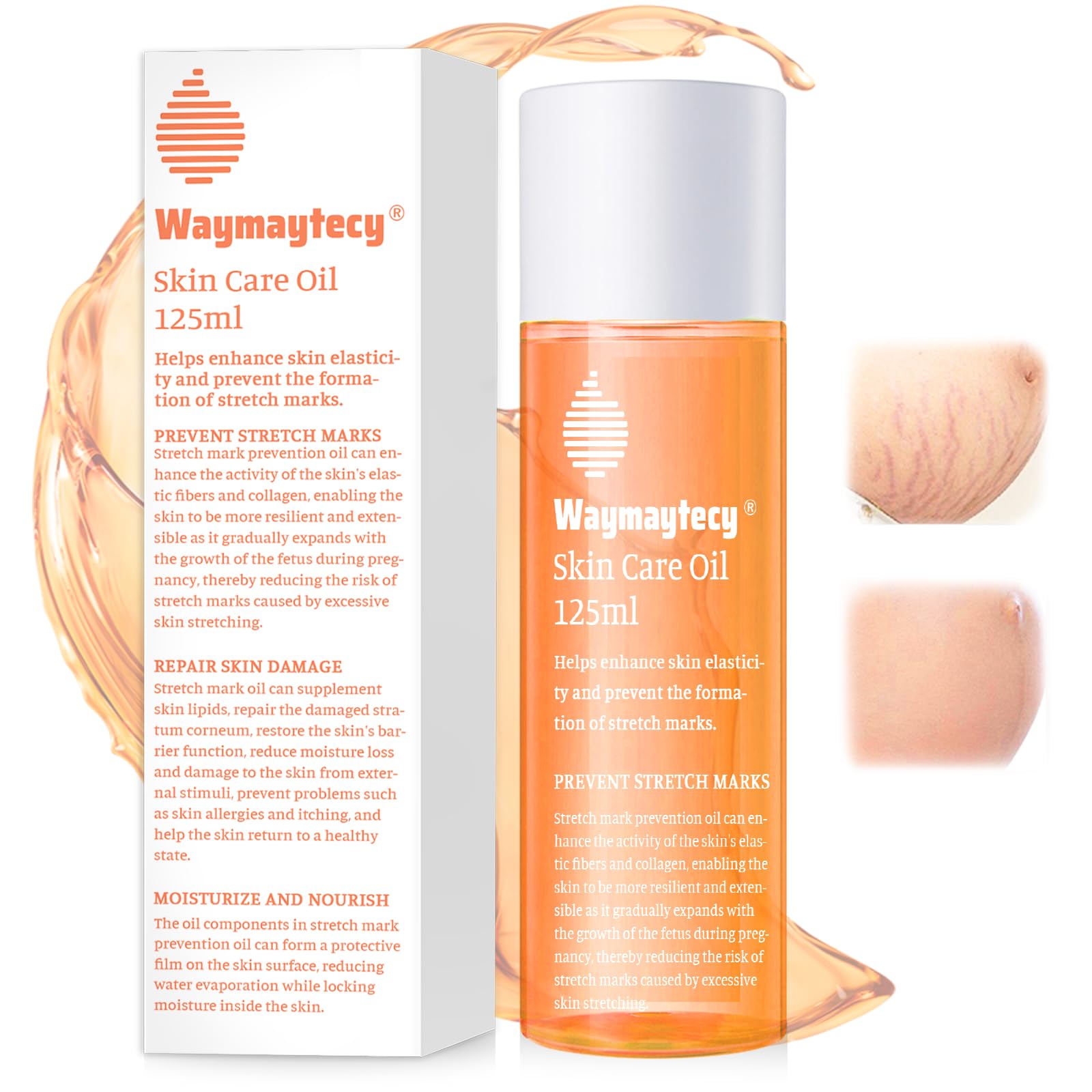 125ml Huile Anti-Vergetures, Huile De Massage Vergetures, Oil Réparatrice, Soins Corps Pour Peaux, Fini Non Gras, Non Collant, Convient aux Femmes Enceintes, Femmes