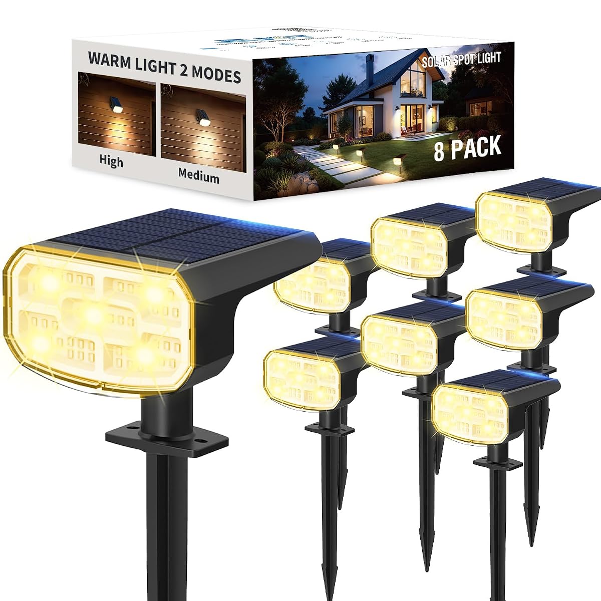 Jejot Solar Lights Outdoor Waterproof Ip65 Super Bright Led 3000K 2 Lighting