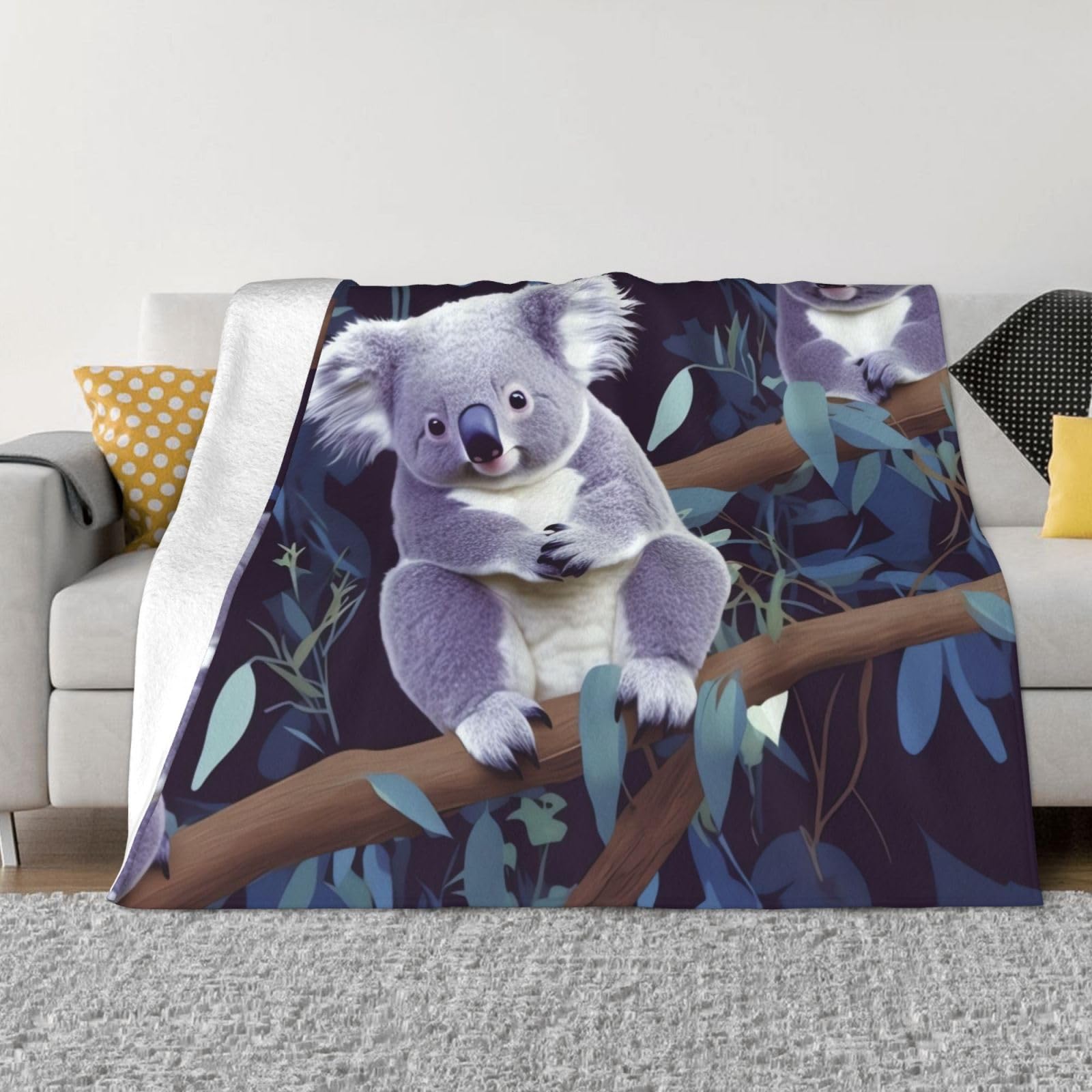 KLOPH Lovely Koala Throw Blanket 60"x50" Flannel Fluffy Warm Blanket for Couch, Reversible Plush Blankets for Bed, Comfy Fuzzy Blanket for Sofa, Plush Lightweight-Blankets for All Season