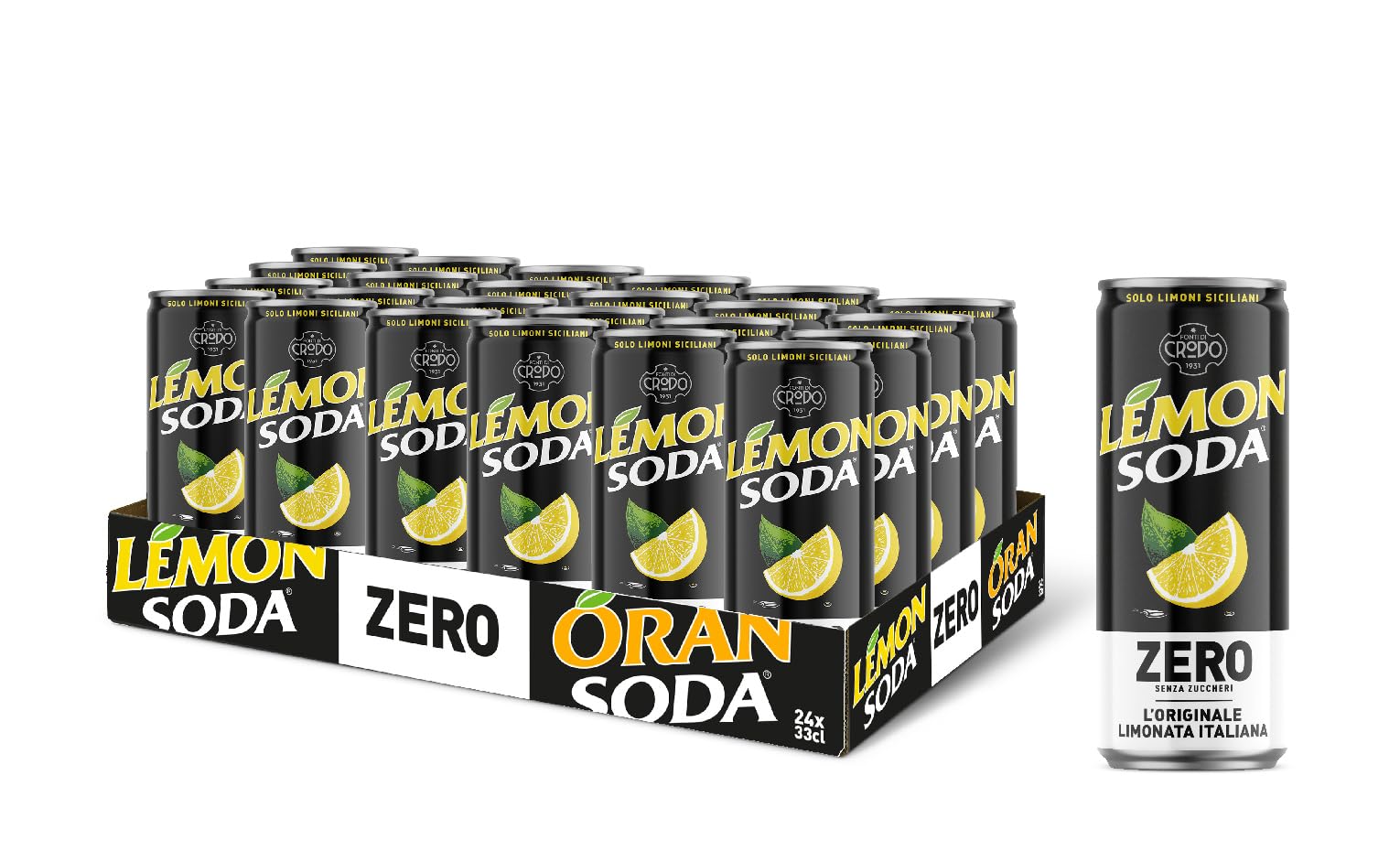 Lemonsoda Zero | Bevanda Gassata al Limone Senza Zuccheri, 24 Lattine da 33 cl, L'originale Limonata Italiana, Rinfrescante, con Succo di Limoni Siciliani, Senza Coloranti
