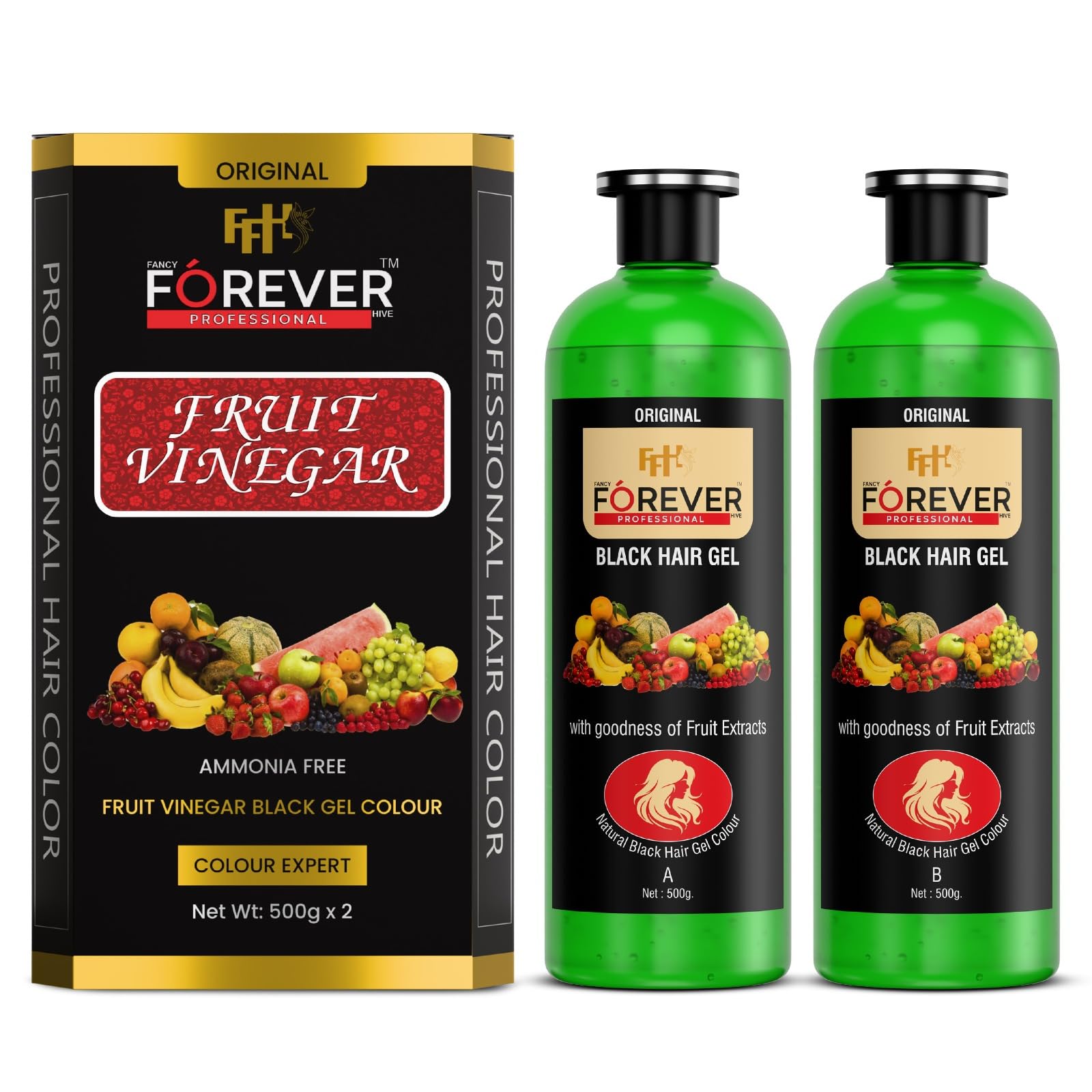 Forever Professional Fruit Vinegar Black Hair Gel Colour | Ammonia Free Hair Dye with Fruit Extracts | Natural Black Hair Color Gel (Pack of 2 x 500g) |-picture-32