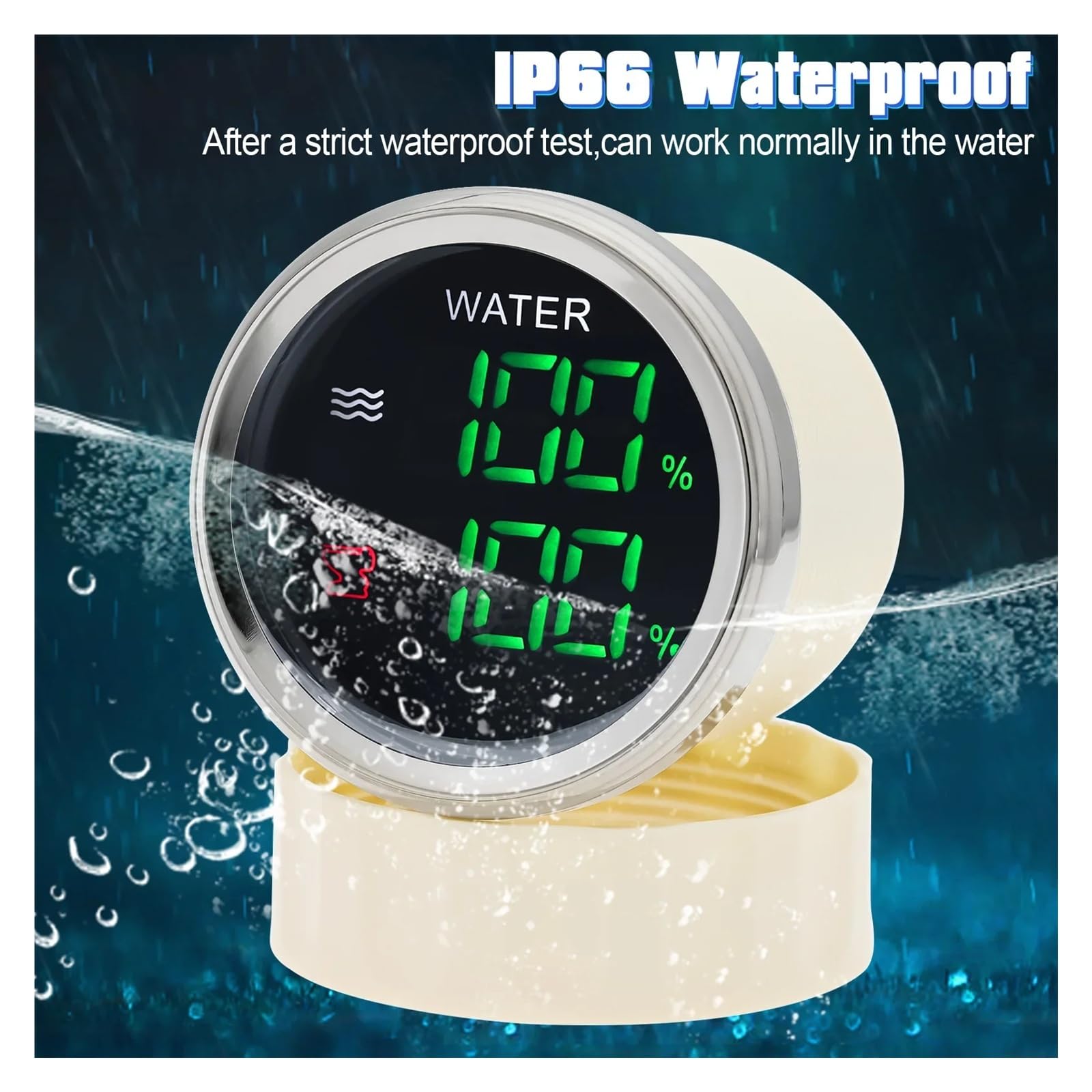 Medidor Digital LED verde 2 en 1 de 52mm con alarma, medidor de nivel de agua de 0-190ohm + medidor de nivel de aguas residuales Lectura clara(With 300mm Sensor)