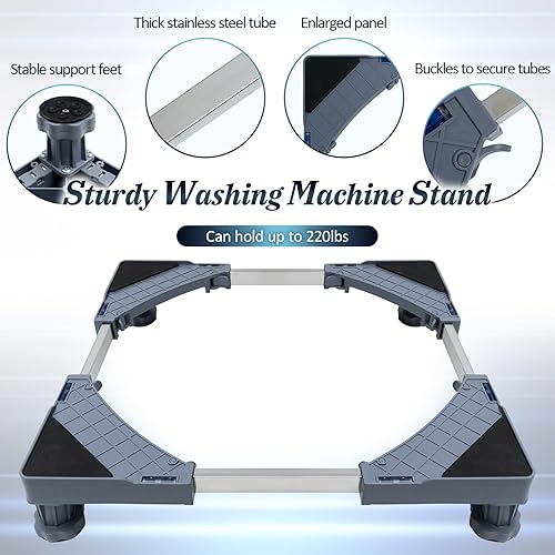 Miniatura 2 de Mini soporte para nevera, soporte ajustable para lavadora con 4 pies de ventosa, pedestal de base universal elevada para lavadora, secadora,