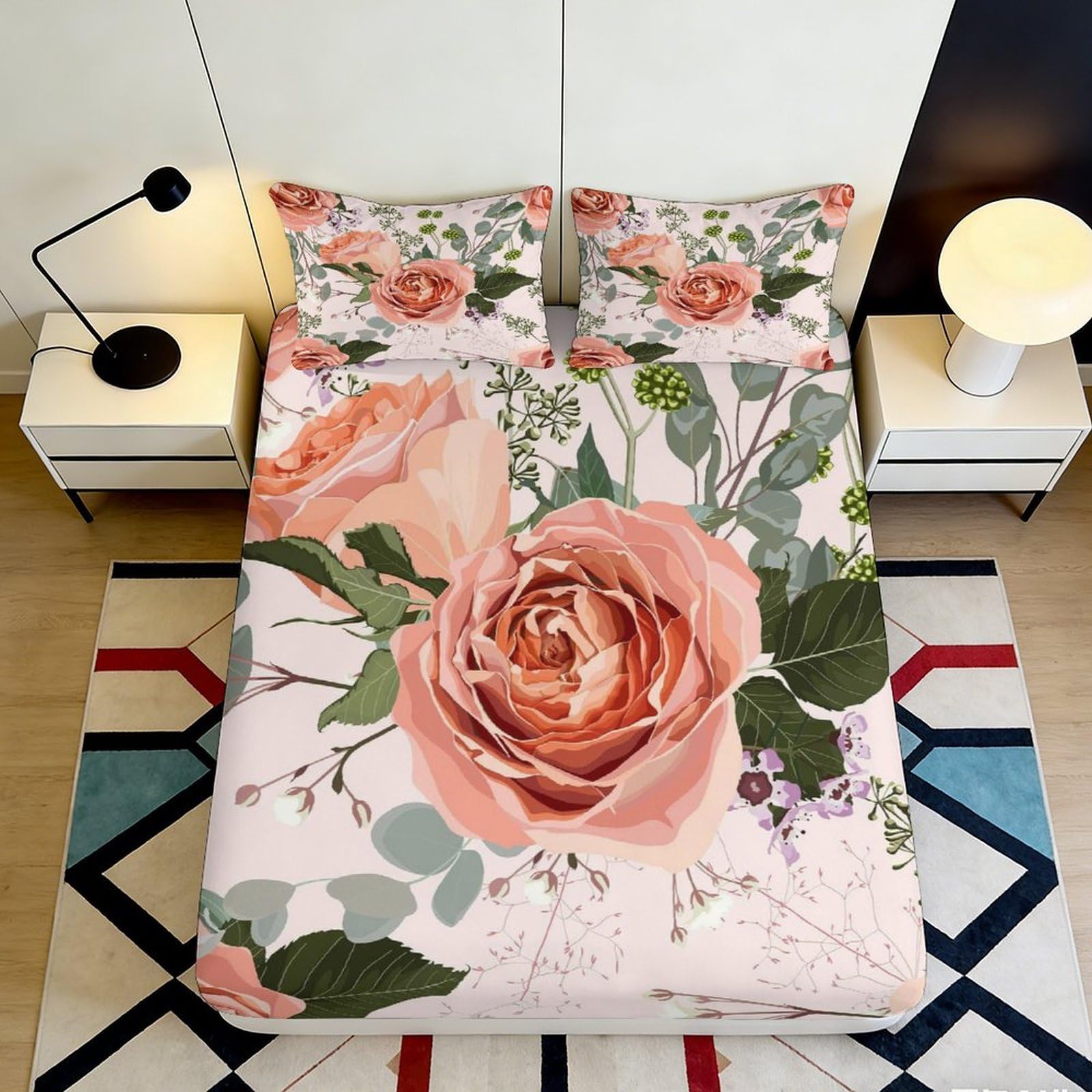 3D Printed Rock Guitar Pattern Fitted Sheet Microfiber Deep Pocket Non-Slip Bedroom Set Music Mattress Fitted Cover Washable for Adults Teens 200x200x25cm