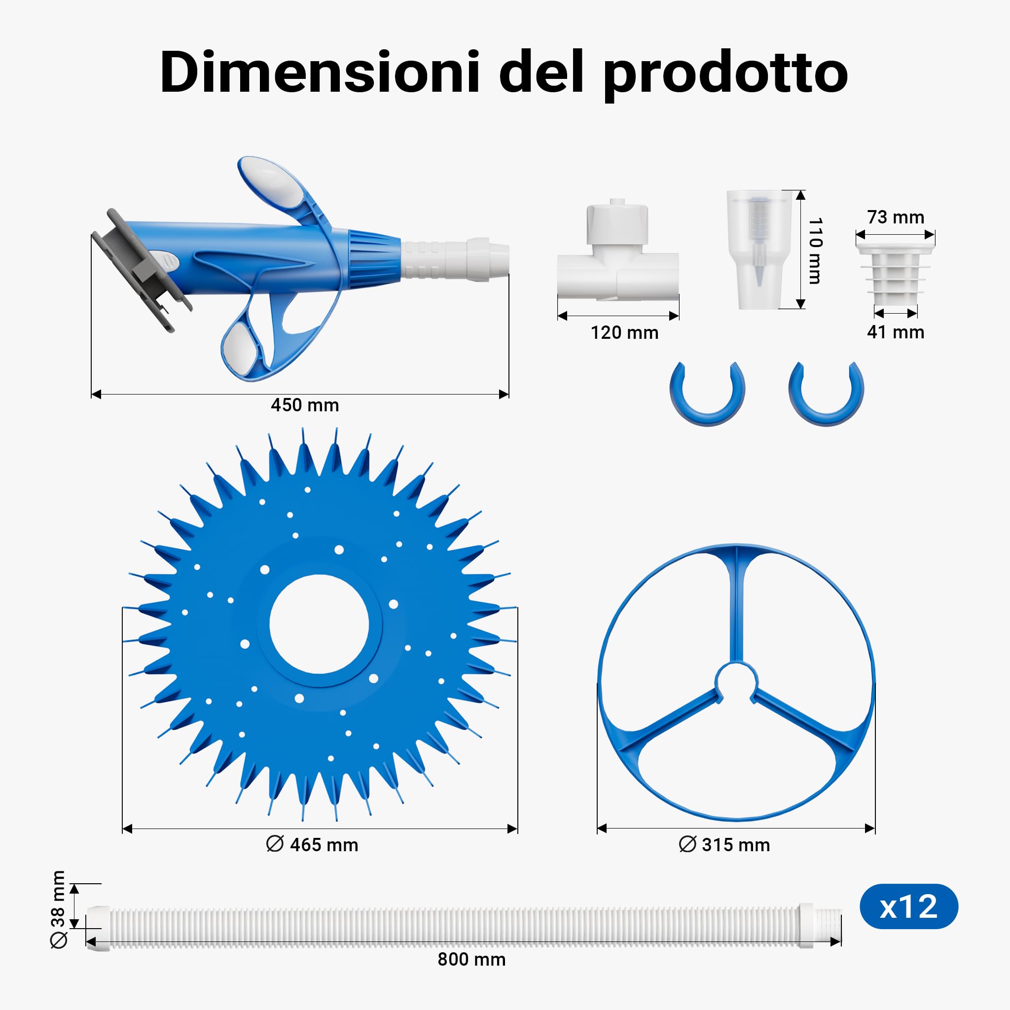 Wiltec Pulitore automatico per piscine incl.12 tubi Aspiratore per pulizia fondo piscina