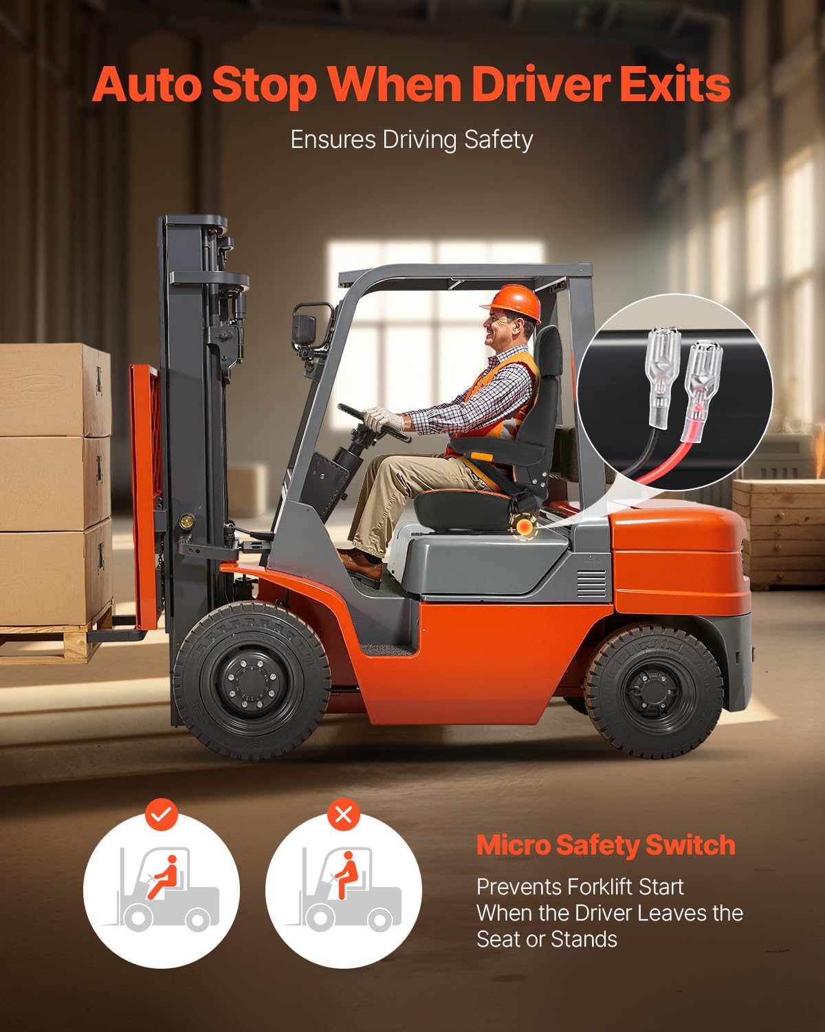 VEVOR Asiento Universal para Carretilla Elevadora 52 x 59 x 82 cm Asiento con Respaldo Ajustable, Reposabrazos, Reposacabezas y Cinturón de Seguridad, Microinterruptor, para Cortadora de Césped — view 6