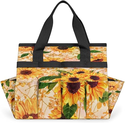 Bolsa de herramientas de jardín de pintura al óleo de girasol para mujeres y hombres, bolsas de almacenamiento de herramientas de jardinería con 10