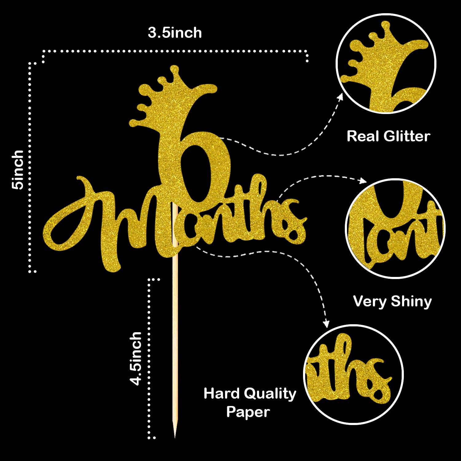 Festiko Gold 6 Months Crown Shape Cake Topper for Birthday Prince/Princess/Boy/Girl/Anniversary/Engagement/Celebration - Image 3 thumbnail