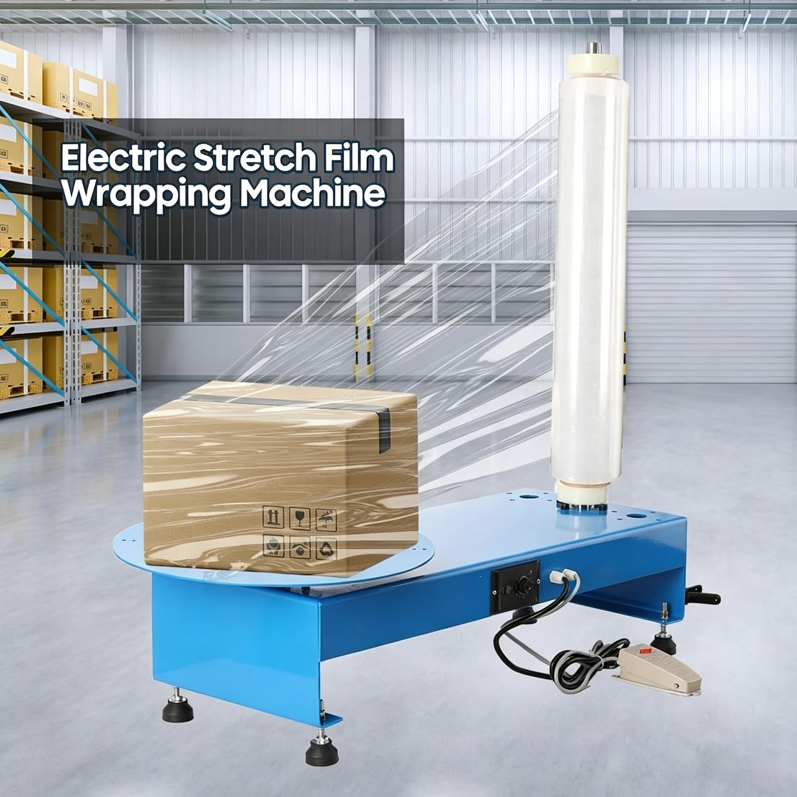 Macchina Avvolgitrice Elettrica da Banco con Film Estensibile, Dispenser di Film Estensibile con Piatto Girevole da 30 Cm, Macchina Avvolgitrice E Reggiatrice Industriale per Impieghi Gravosi
