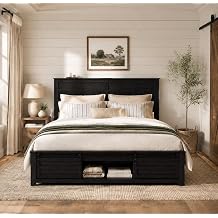 Wooden Full Bed Frame with Headboard, Farmhouse Storage, Barn Door