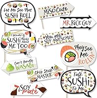 Funny Let's Roll Sushi Photo Booth Props Kit - 10pc Japanese Party Selfie Signs, Easy Assembly by Big Dot of Happiness