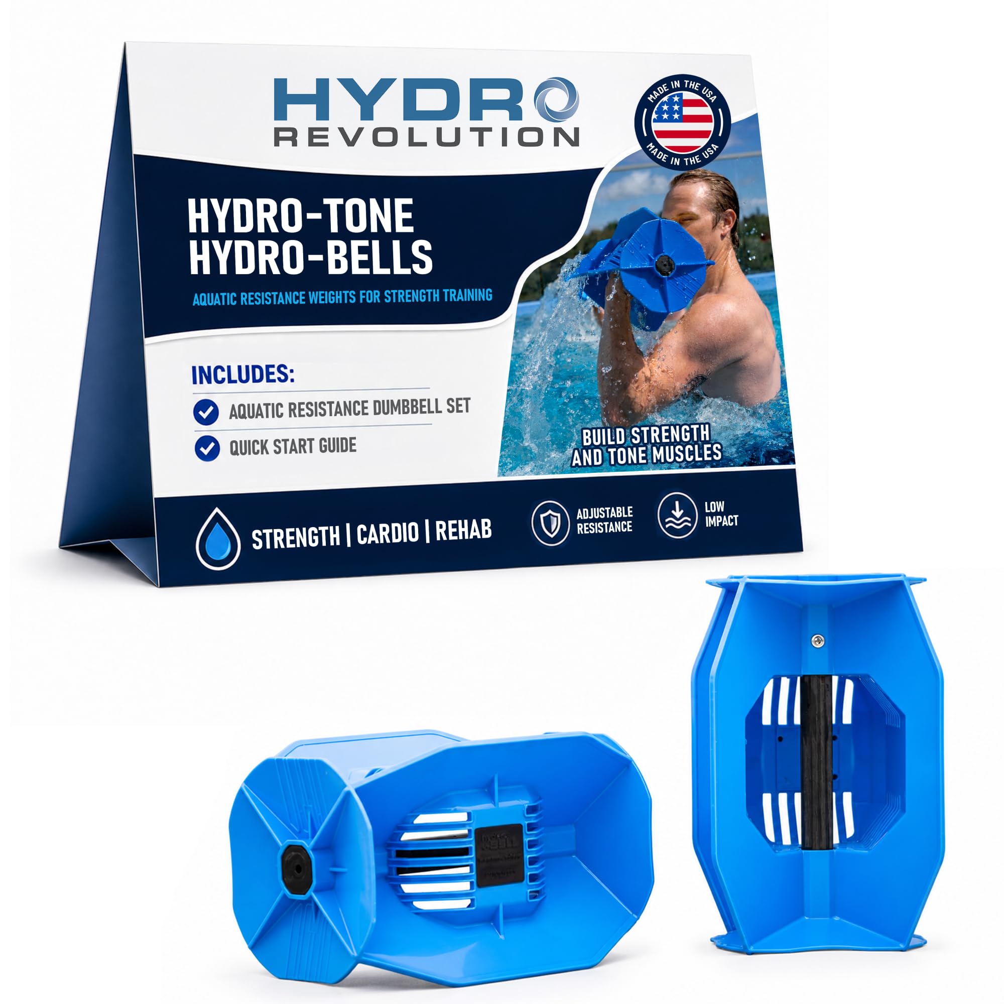 Aquastrength Hydro-Tone Total Body Pool Exercise System, Isokinetic Functional Water Weights, Bells 12" x 7.5", Fins 6.5" x 2.5", Quick Start Guide Included