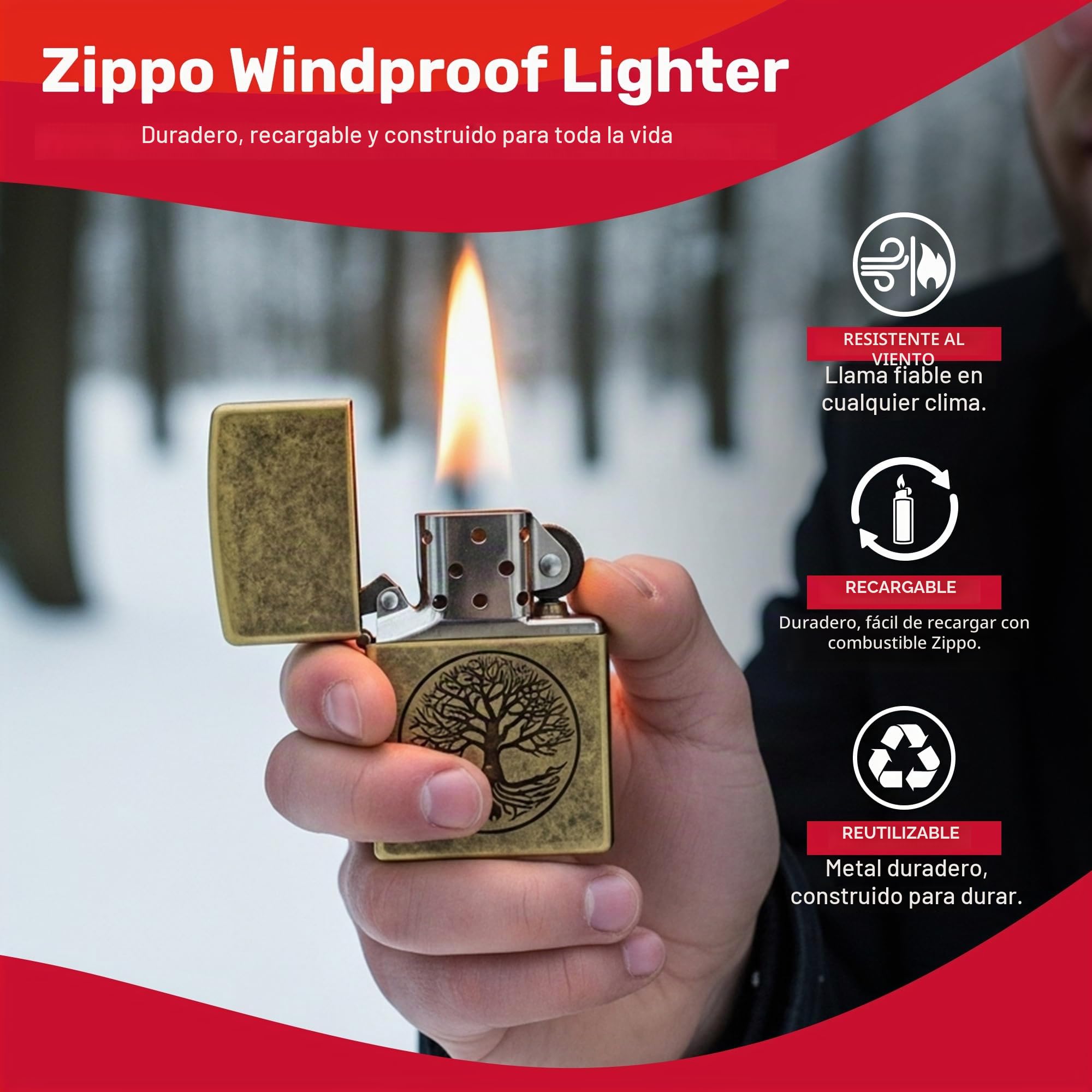 Encendedor Zippo Árbol de la Vida Normal - latón Antiguo