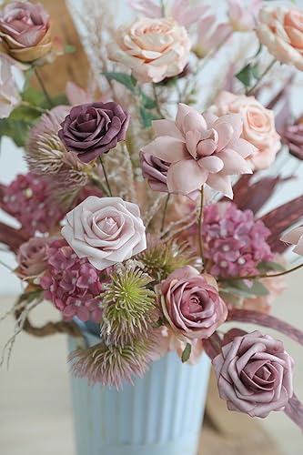 Miniatura 3 de YYHUAWU Juego de flores artificiales, color degradado, hojas de flores con tallos para ramos de boda, centros de mesa, baby shower, fiesta,