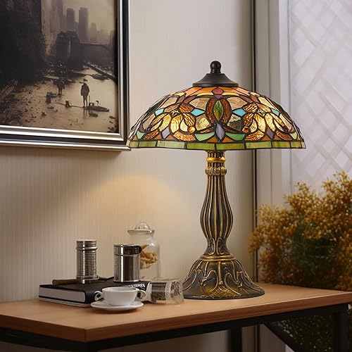Miniatura 7 de Lámpara de mesa estilo Tiffany, lámpara de cristal de 12 pulgadas, lámpara de mesa antigua, lámpara de noche, para mesita de noche, dormitorio, sala