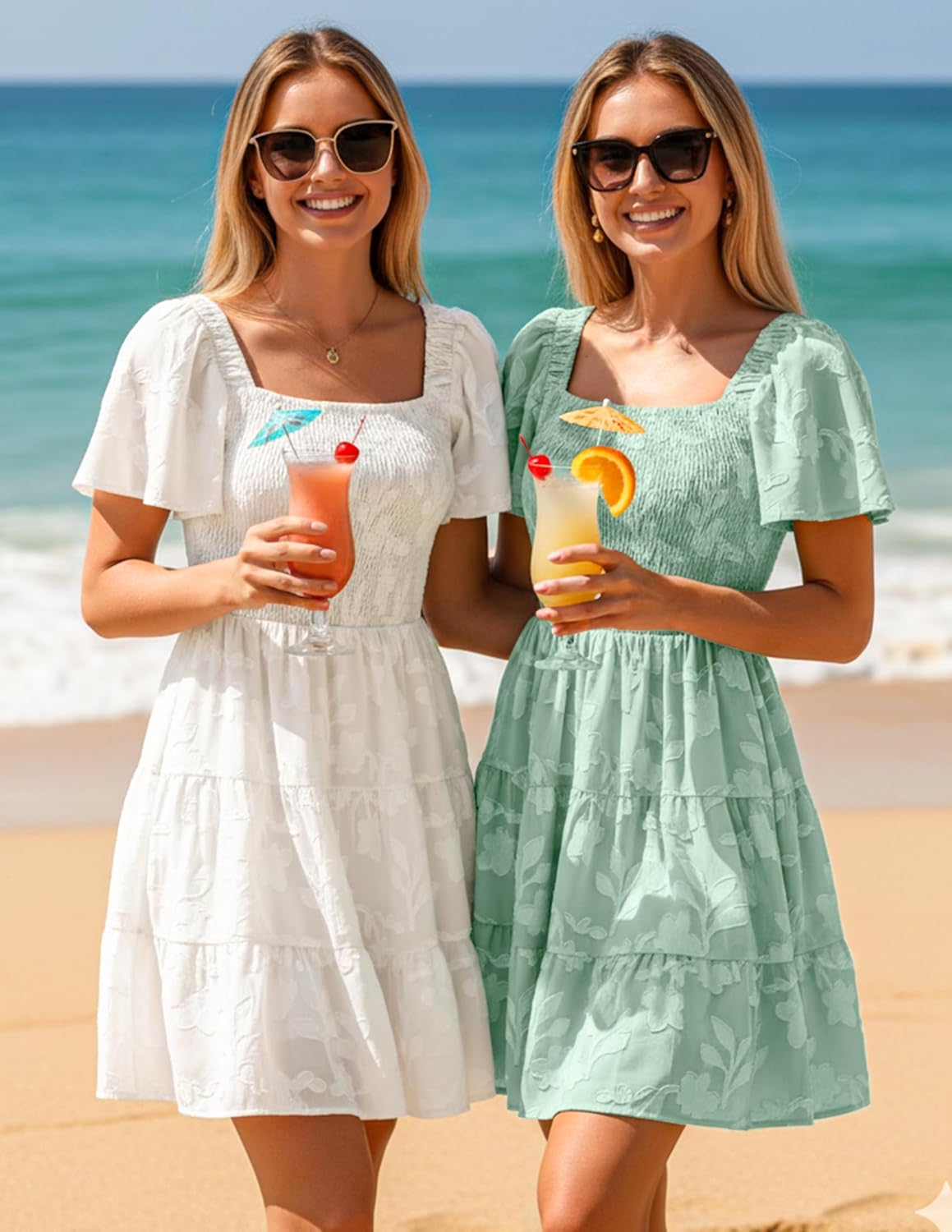 ZESICA Women's Summer Boho Floral Mini Dress 2026 Casual Short Sleeve Square Neck Swing Beach Vacation Sundress - Image 5