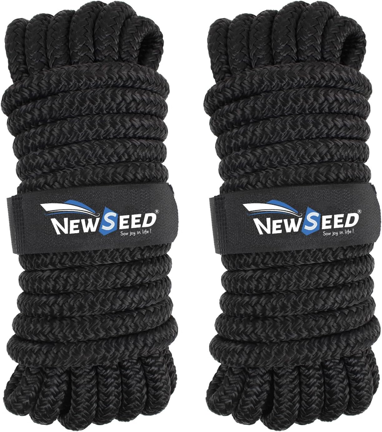 MALZE-NEWSEED Dock Lines 2 Pack 1/2" x 25' Double Braided Nylon Boat Rope with 12" Eyelets, Marine Grade Premium Mooring Lines for Docking, Black