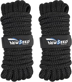 MALZE-NEWSEED Dock Lines 2 Pack 3/8" x 25' Double Braided Nylon Boat Rope with 12" Eyelets, Marine Grade Premium Mooring Lines for Docking, Black