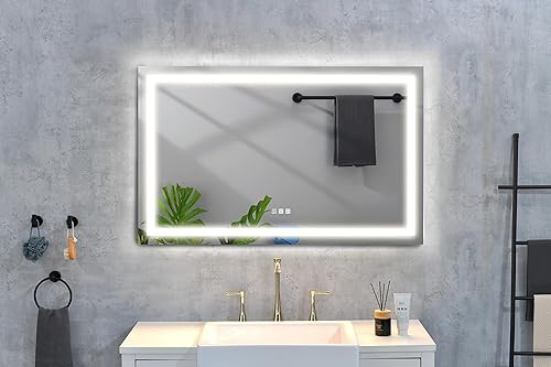Miniatura 6 de Espejo LED de 40 x 30 pulgadas, espejo de tocador de baño con luces, montado en la pared, memoria antivaho grande, luz frontal regulable, espejo de
