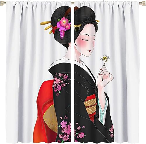 Cortina de estilo japonés Kyoto Geisha para niñas, hermosa cortina para sala de estar, dormitorio, decoración moderna del hogar, 42 x 54 pulgadas