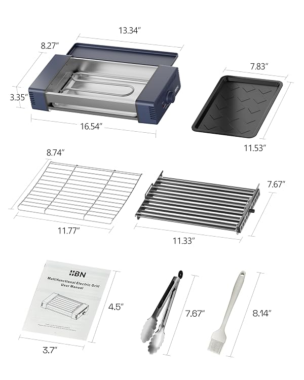 HBN Indoor Grill and Electric Griddle, 3-in-1 Smokeless Indoor Grill with Grill Rack & Nonstick Griddle & Sausage Grill Korean BBQ grill for Kitchen, Dishwasher Safe, 400F by HBN - Image 8