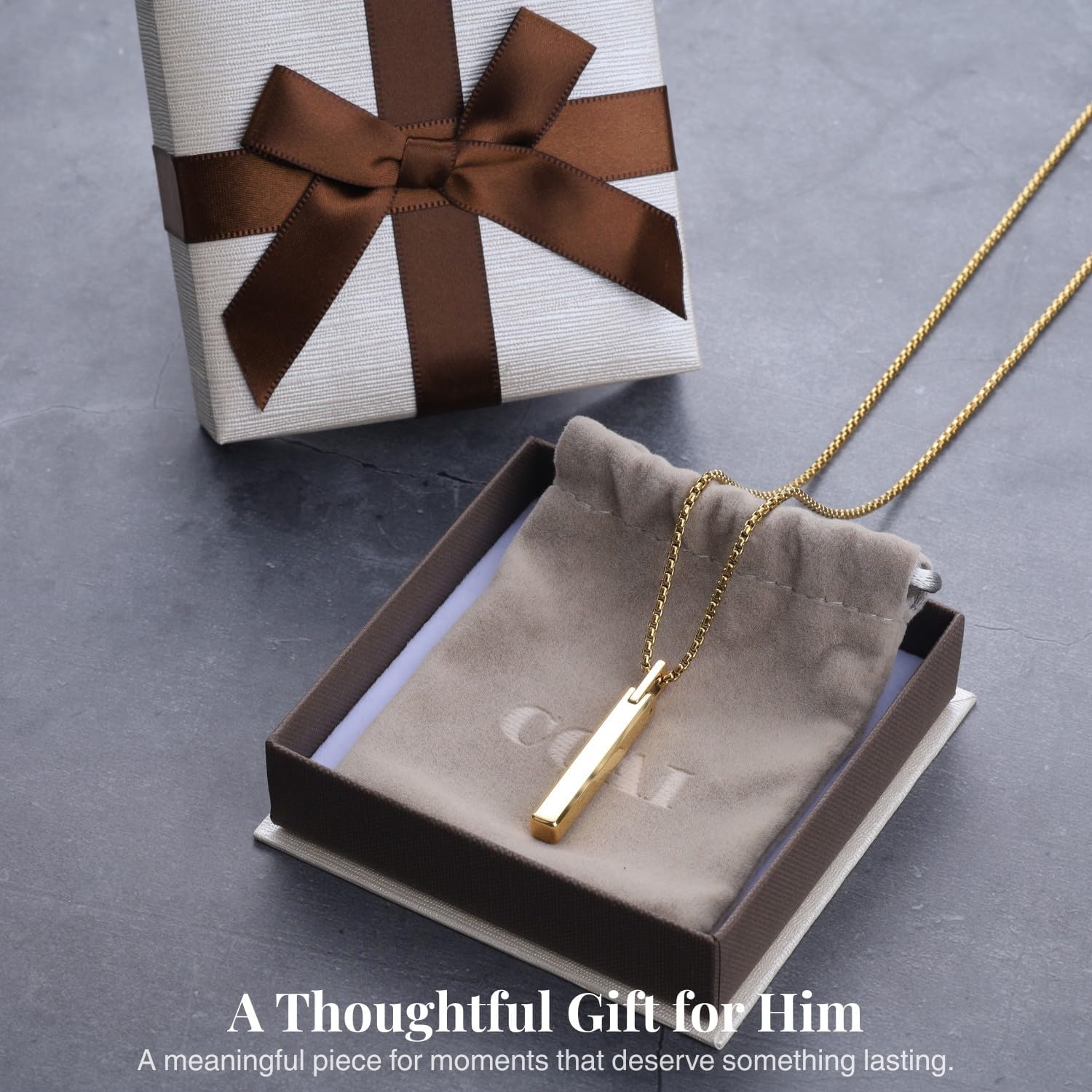 COAI Tungsten Steel Bar Necklace for Men Women, 18K Gold Plated/Silver Color Pendant Necklace for Men 20"-26" - Image 5
