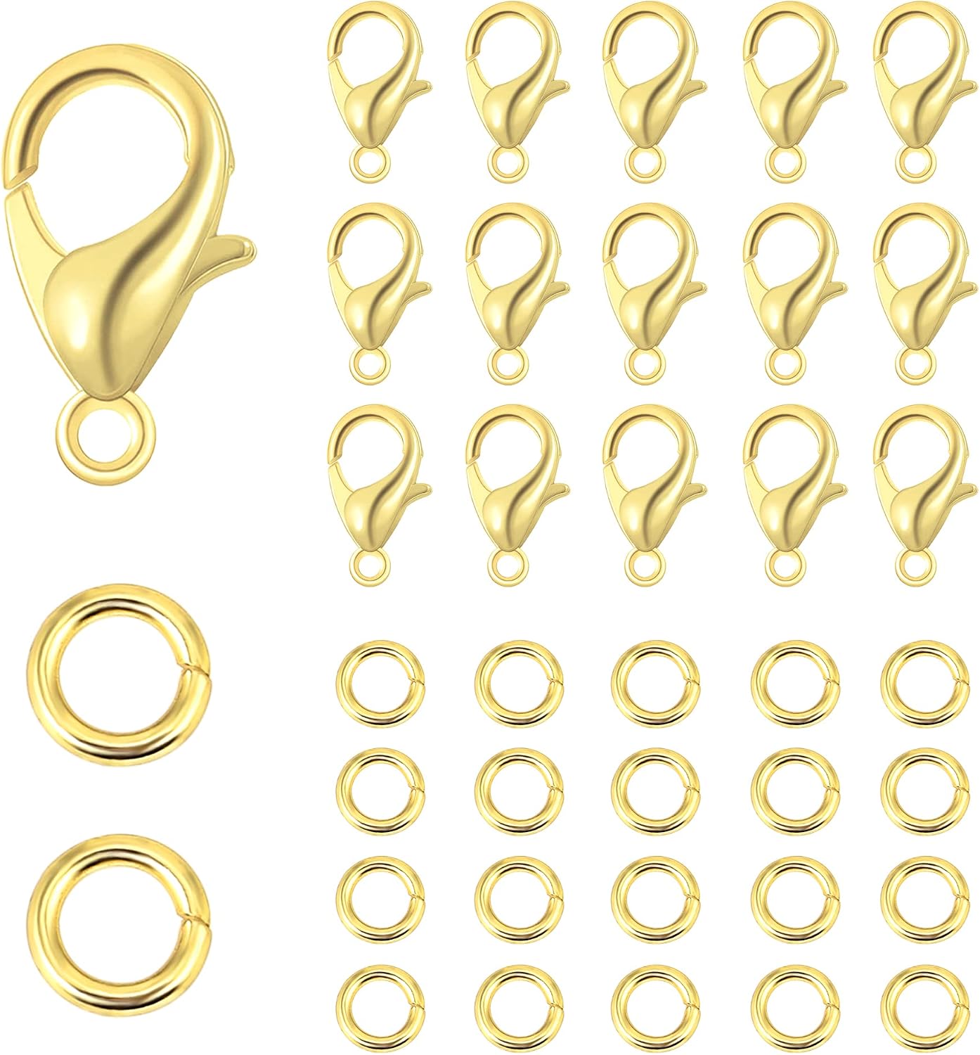 ALEXCRAFT Lobster Clasps for Jewelry Making, 150pcs 10mm Lobster Claw Clasps with Open Jump Rings Necklace Bracelet Extender 14K Gold Clap for DIY Jewelry Repair(Gold)