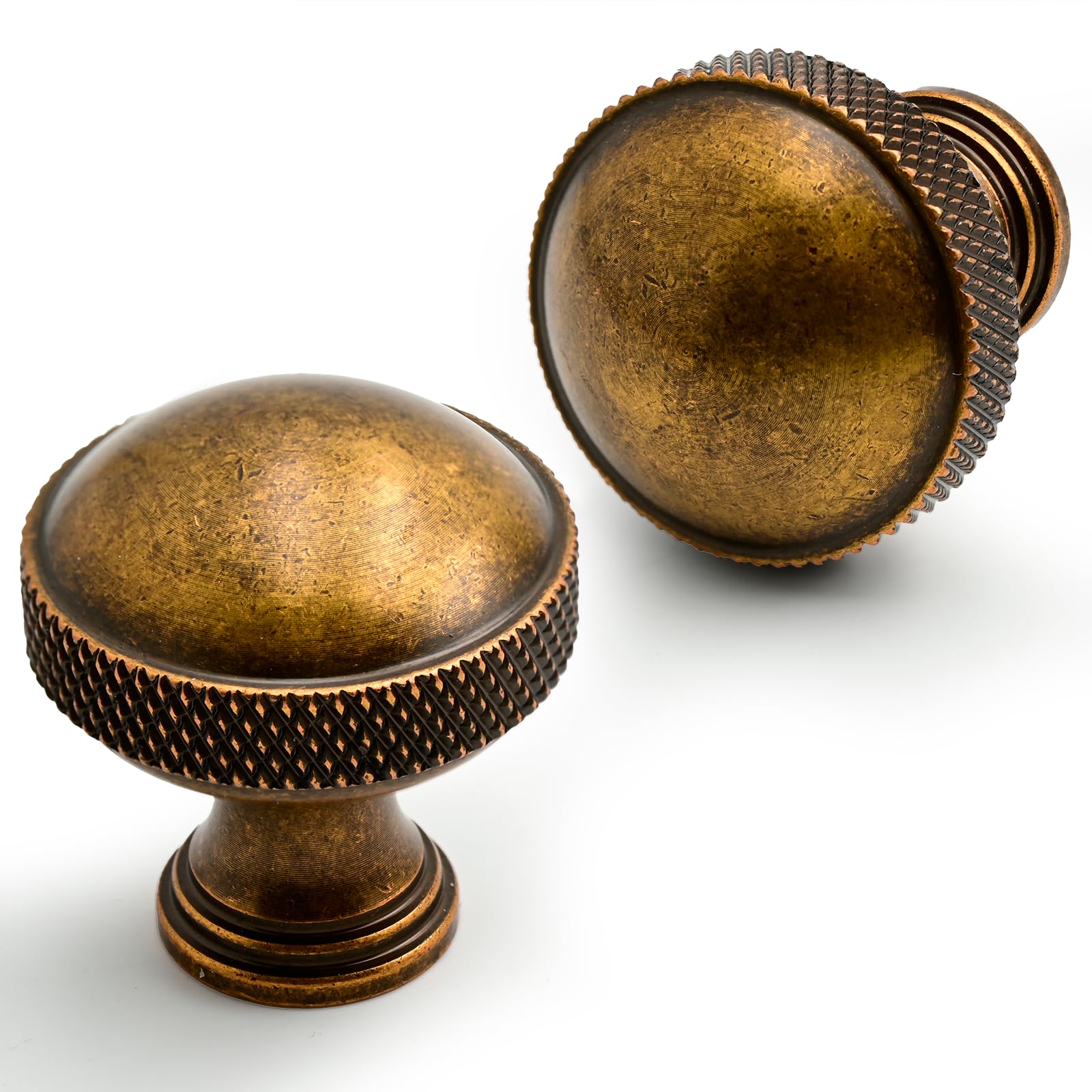 Asimerdeco 10 Pack Antique Brass Knurled Cabinet Knobs 30mm Round Kitchen Drawer Knobs