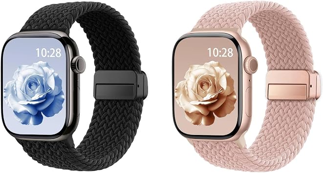 HEARTBOOM Braided Stretchy Bands for Apple Watch - 2 Items Bundle - Compatible with Apple Watch Bands 38mm 40mm 41mm 42mm 44mm 45mm 46mm 49mm iwatch Sport Bands for Women Men