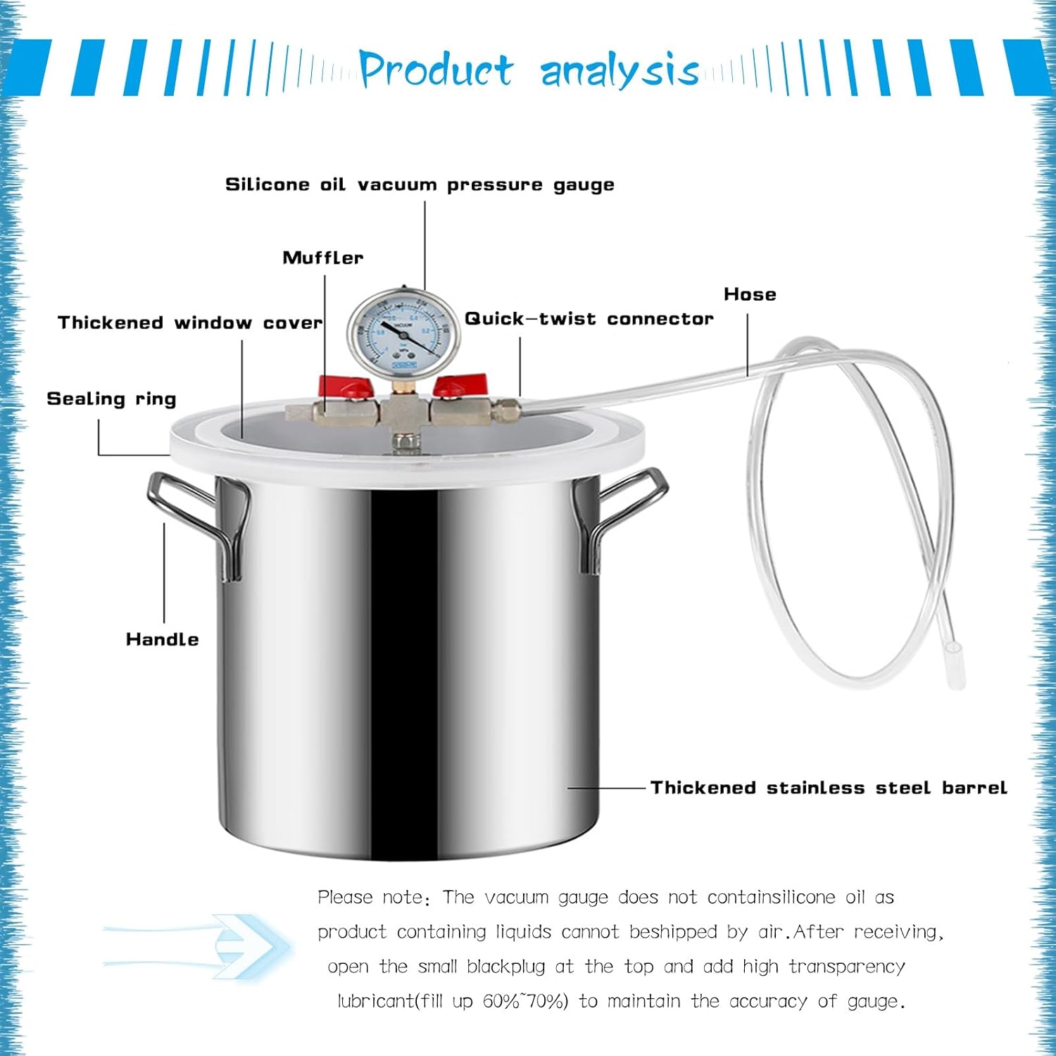 Vacuum Degassing Chamber with Acrylic Lid & Hose Extra Large Vacuum Chamber Without Pump with Acrylic Transparent Lid 1.5m Long Hose for Wood Stabilizing/Plaster/Epoxy(72L/19Gal(DxH 17.7x17.7in))