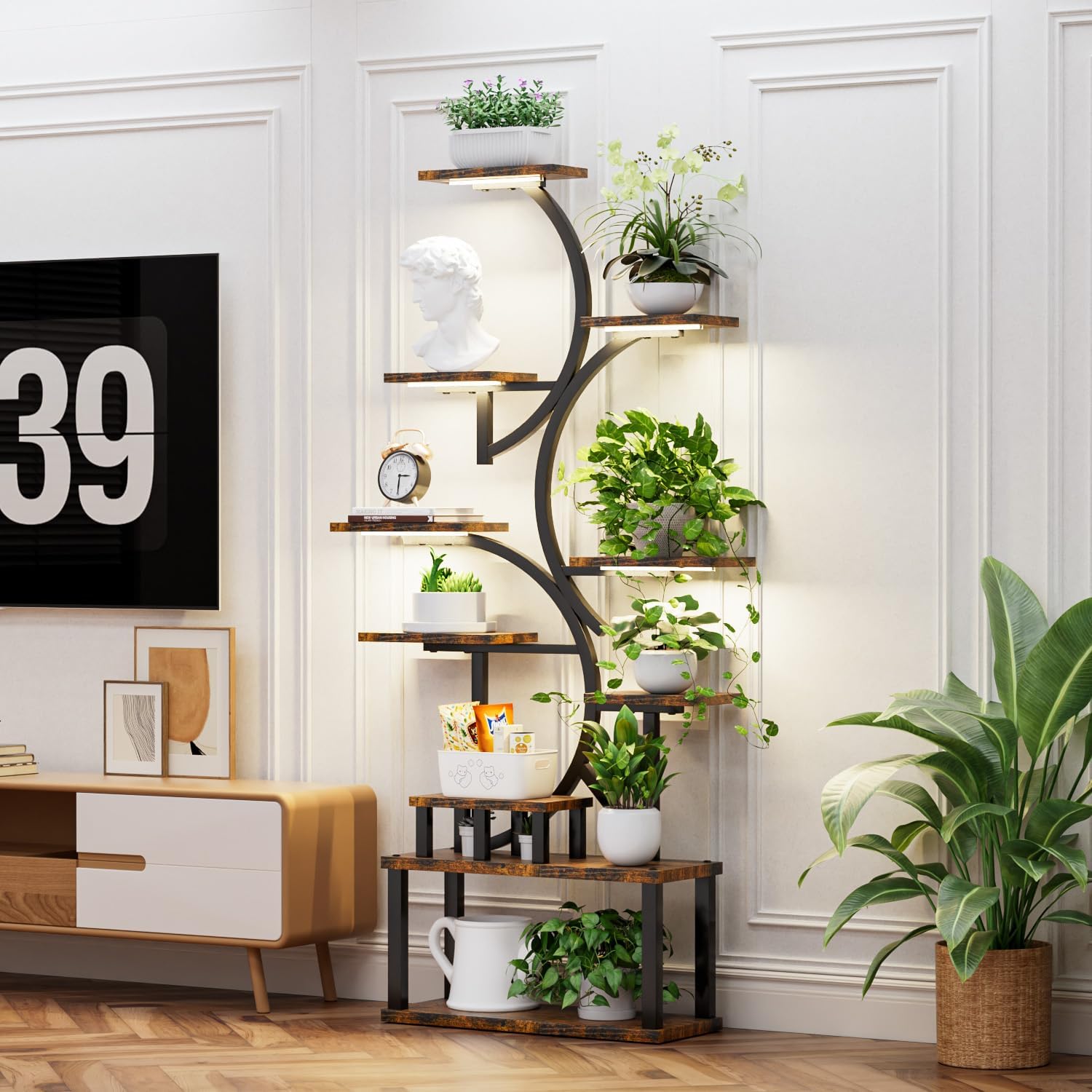 10 Tier Indoor Plant Stand with 5 Full-Spectrum Grow Lights, 68.5'' S-Shaped Corner Metal Plant Shelf for Living Room, Balcony, Terrace