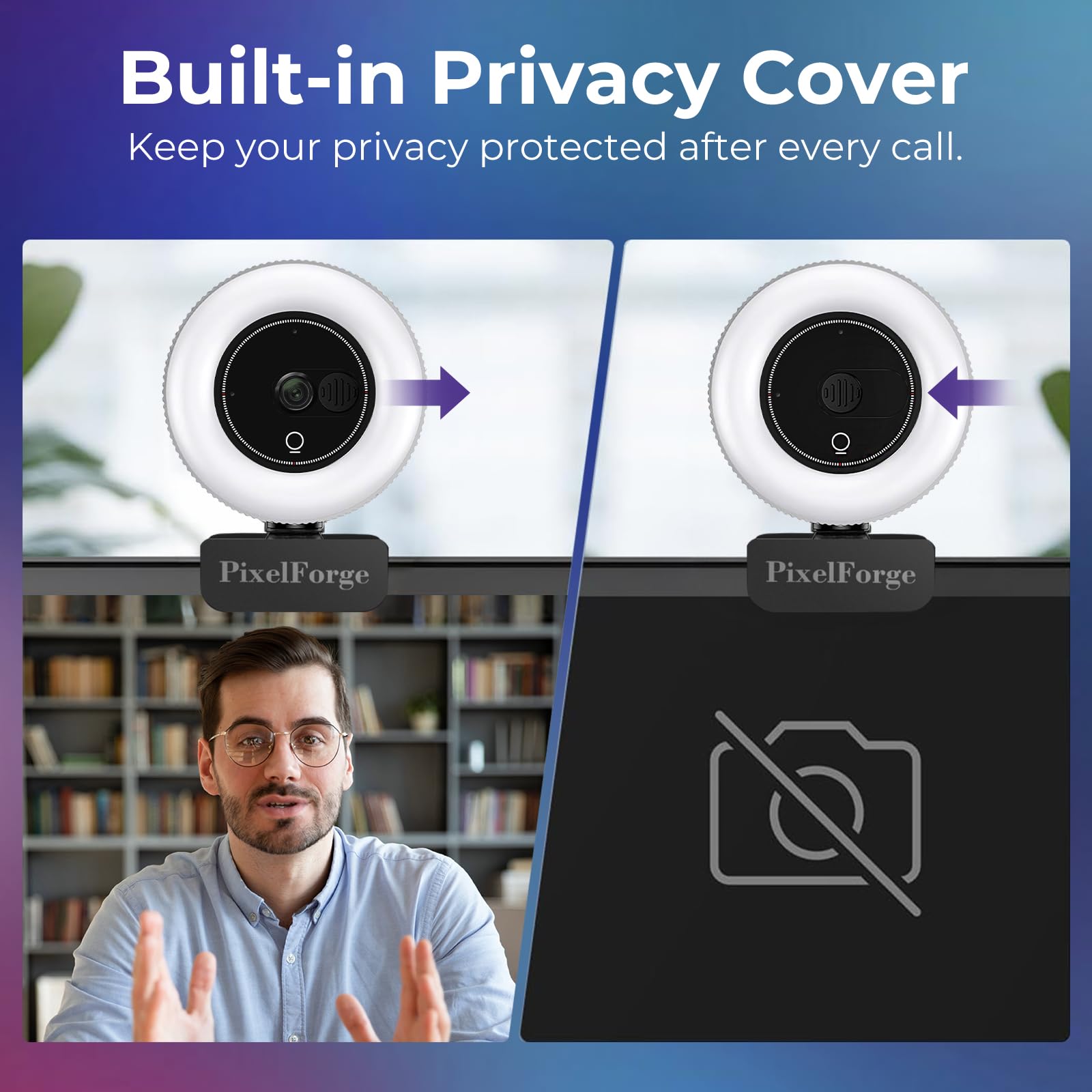 2K Webcam für PC mit Mikrofon & Licht & Privatsphäre Abdeckung, Webkamera für Desktop Computer/Laptop/Monitor/Mac, USB Streaming Kamera für Zoom/Skype/Teams/Videoanrufe/Studieren und