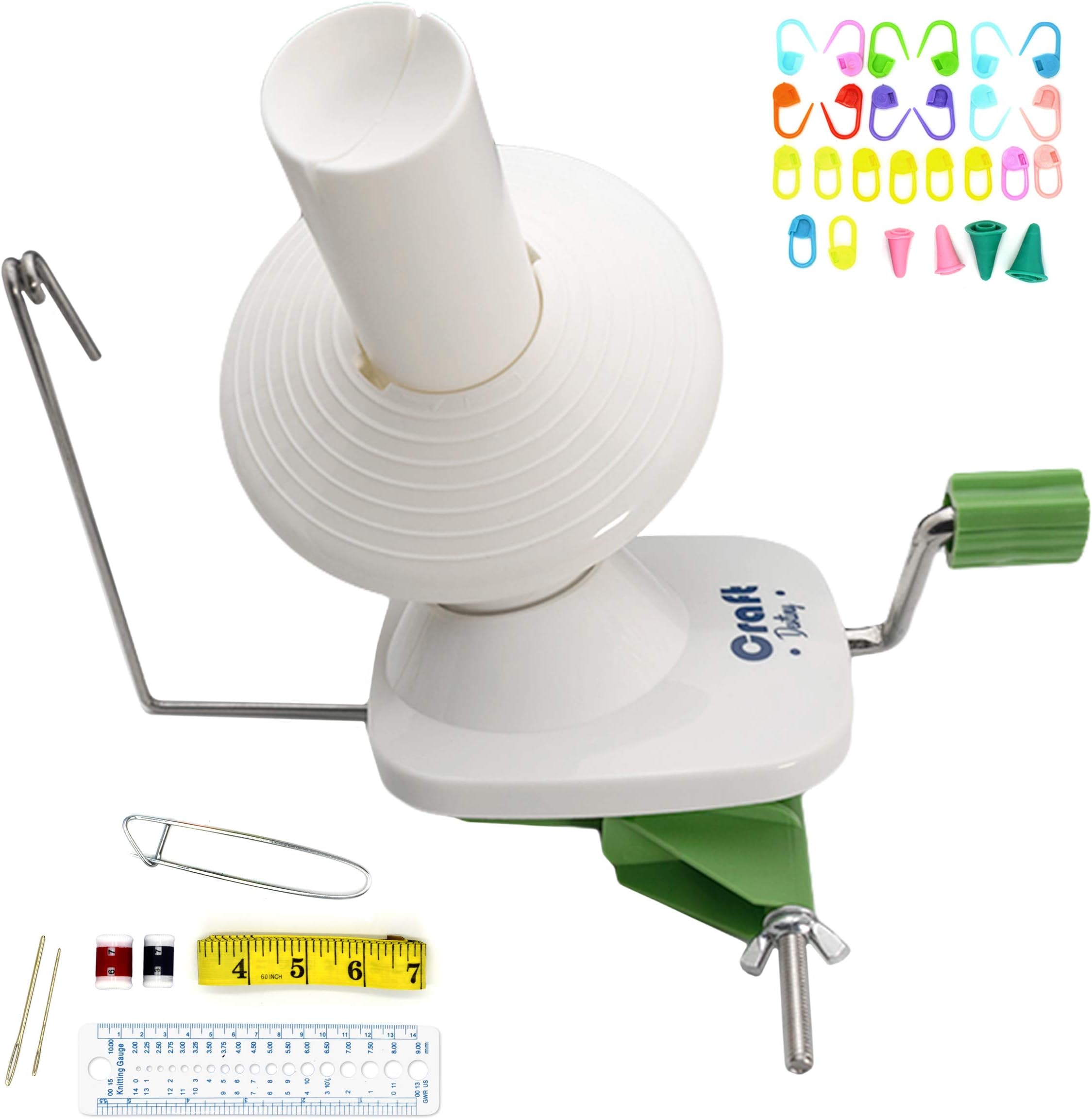 Yarn Winder by Craft Destiny - Easy to Set Up and Use - Hand Operated Yarn Ball Winder 4 Ounce Capacity - Sturdy with Metal Handle and Tabletop Clamp - Knitting kit Included