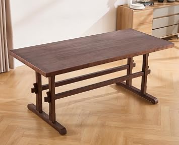 Shunzhi Walnut Rectangular Dining Table for 6-8 People Mid-Century Modern Farmhouse Kitchen Table Wood Large Center Dinner Table Living Room/Home Office/Restaurant, 69 inch