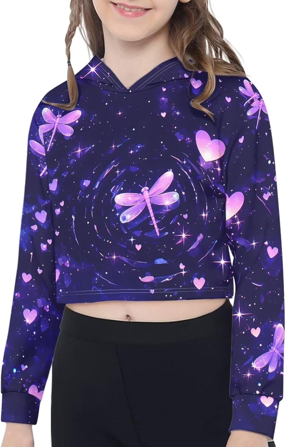 Girls Crop Tops Hoodies Long Sleeve Fashion Hoodies Pullover Sweatshirts Kids Cute Graphic Casual Crewneck Clothes