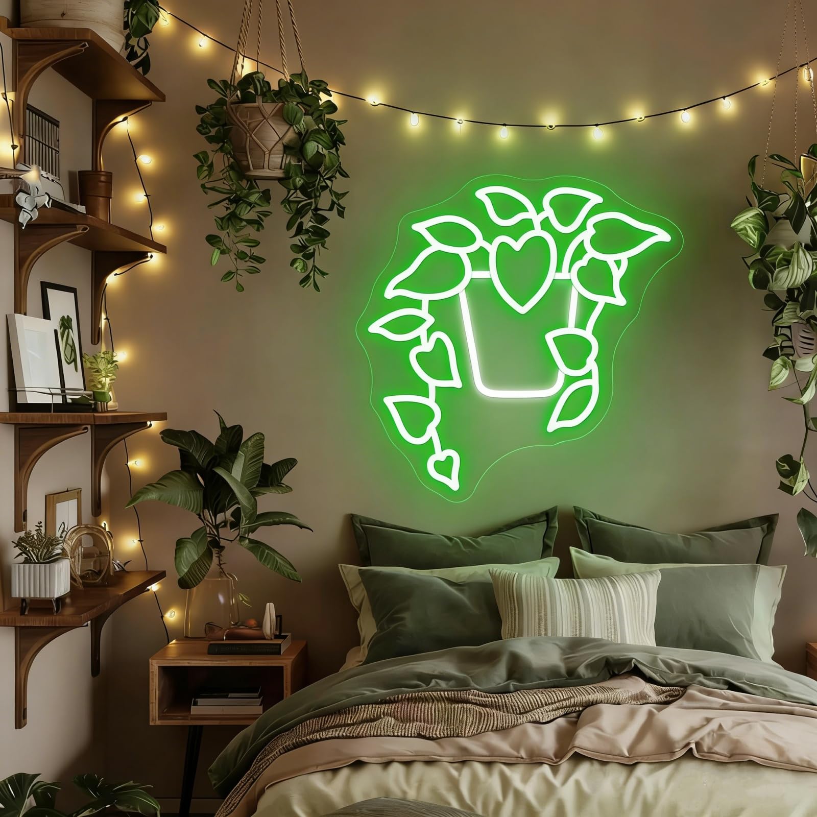 Heart Leaf LED Neon Sign for Boho Wall Decor Greenery Wall Art Sign for Bedroom Living Room Classroom Tree Ornaments Decorations Saint Patricks Day Mothers Day Plant Lovers Gifts