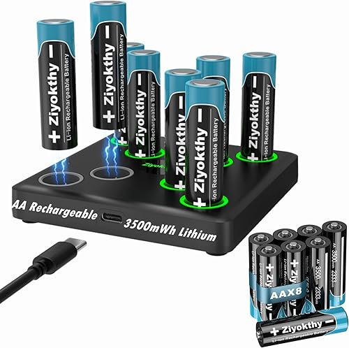 Baterías AA recargables USB con cargador, paquete de 8 baterías de litio AA de 1.5 V, 3500 mWh, 3.5 A, batería doble A de alta potencia, carga