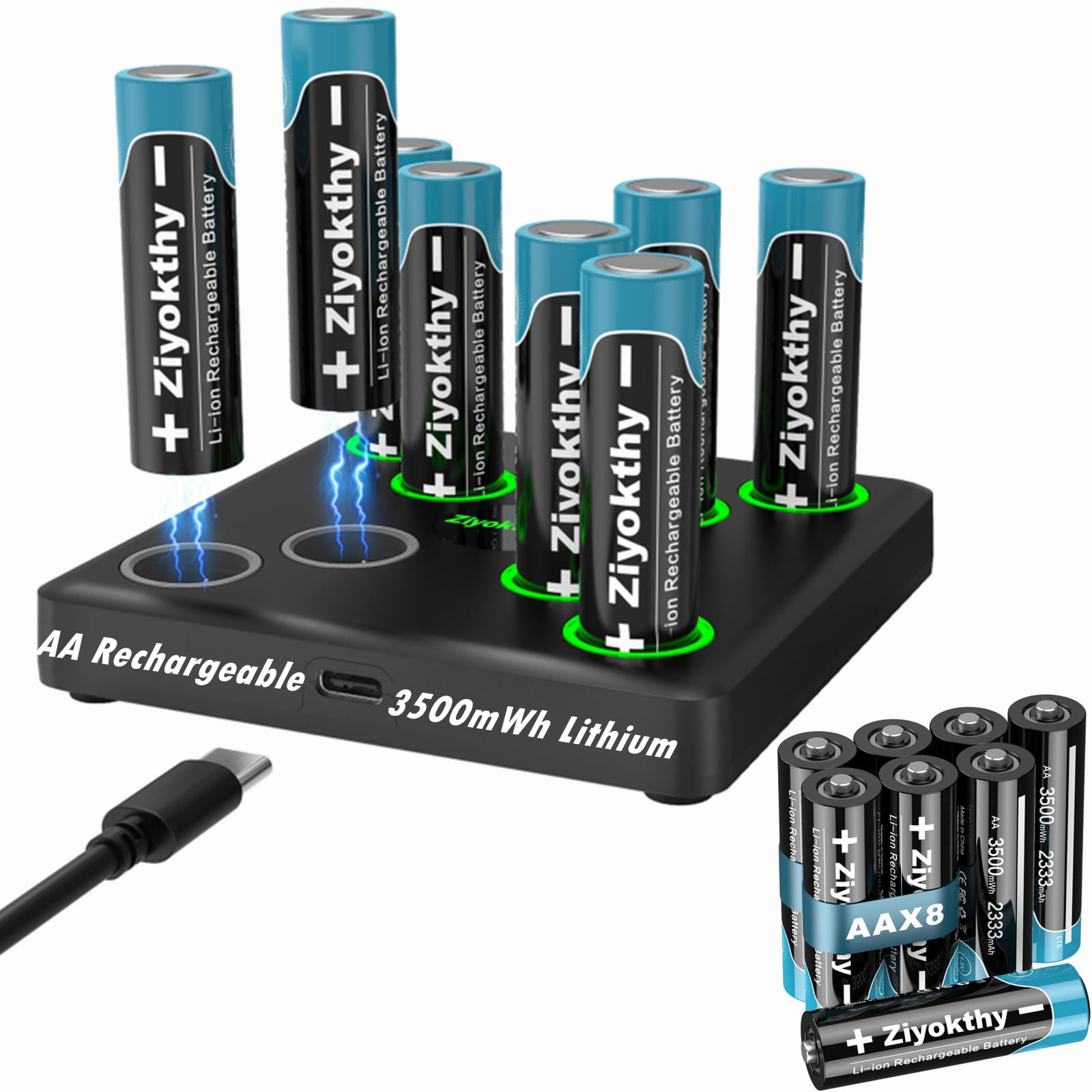 Amazon.com: Ziyokthy USB Rechargeable AA Batteries with Charger, 8
