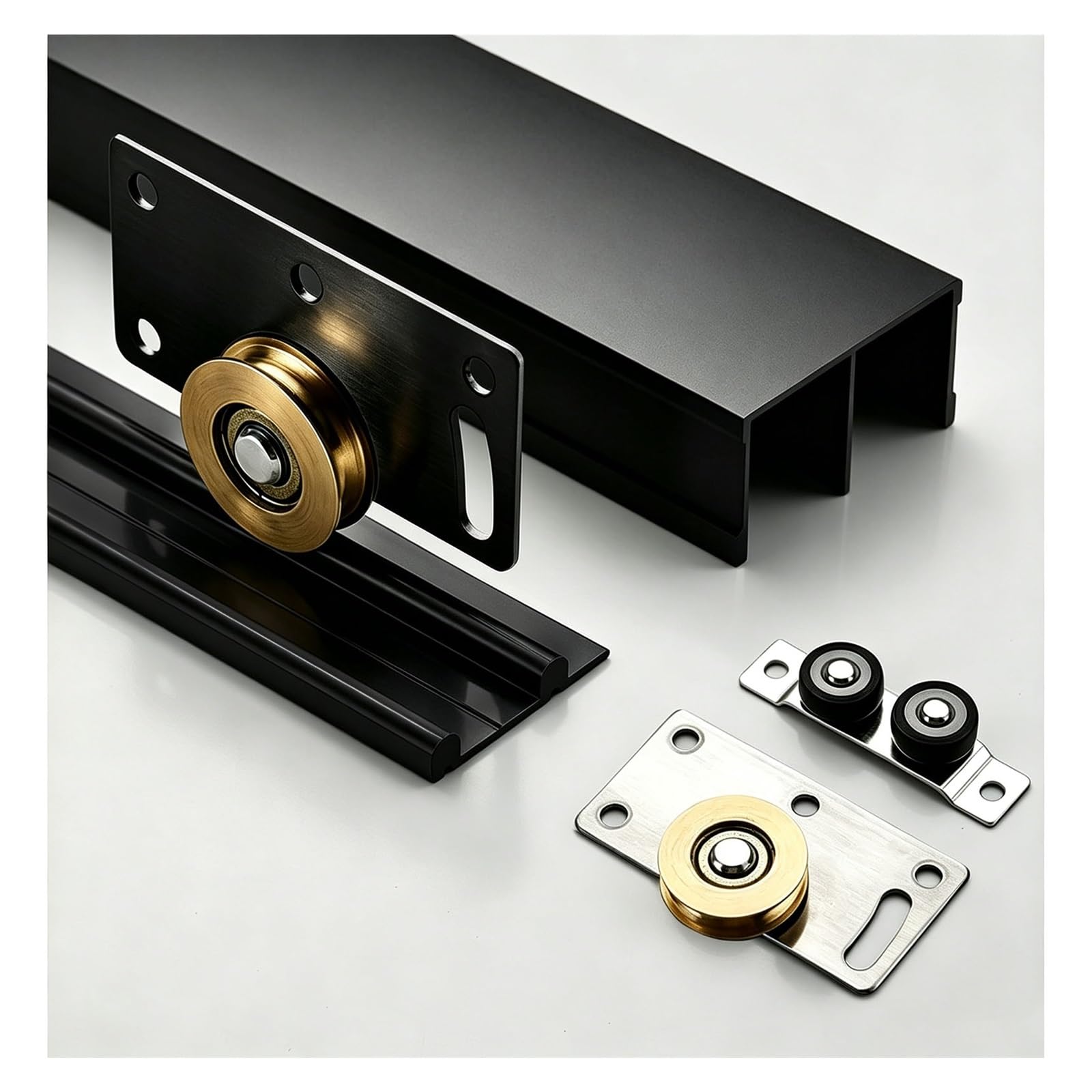 Sliding-Door-Hardware Sliding Door Bypass Rail Hardware Kit, Smooth Room Divider Track for Closet Pantry Office, Aluminum Alloy Guide Set Easy Install Space Saving(Black,250cm/98.4in)