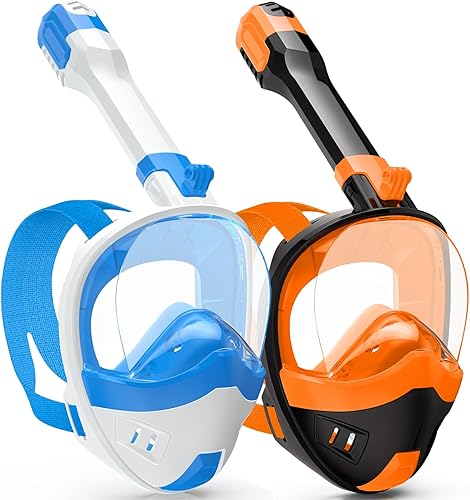 Miniatura 6 de Máscara de esnórquel de cara completa, equipo de esnórquel para niños y adultos con el último sistema de respiración de parte superior seca y Negro