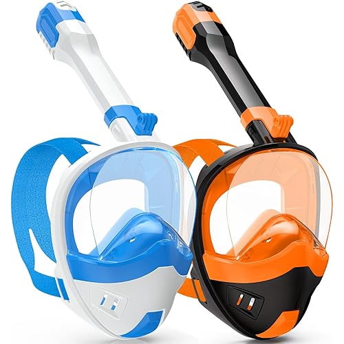 Full Face Snorkel Mask, Snorkeling Gear for Adults Kids with Latest Dry Top Breathing System and Detachable Camera Mount, with 180 Degree Panoramic View