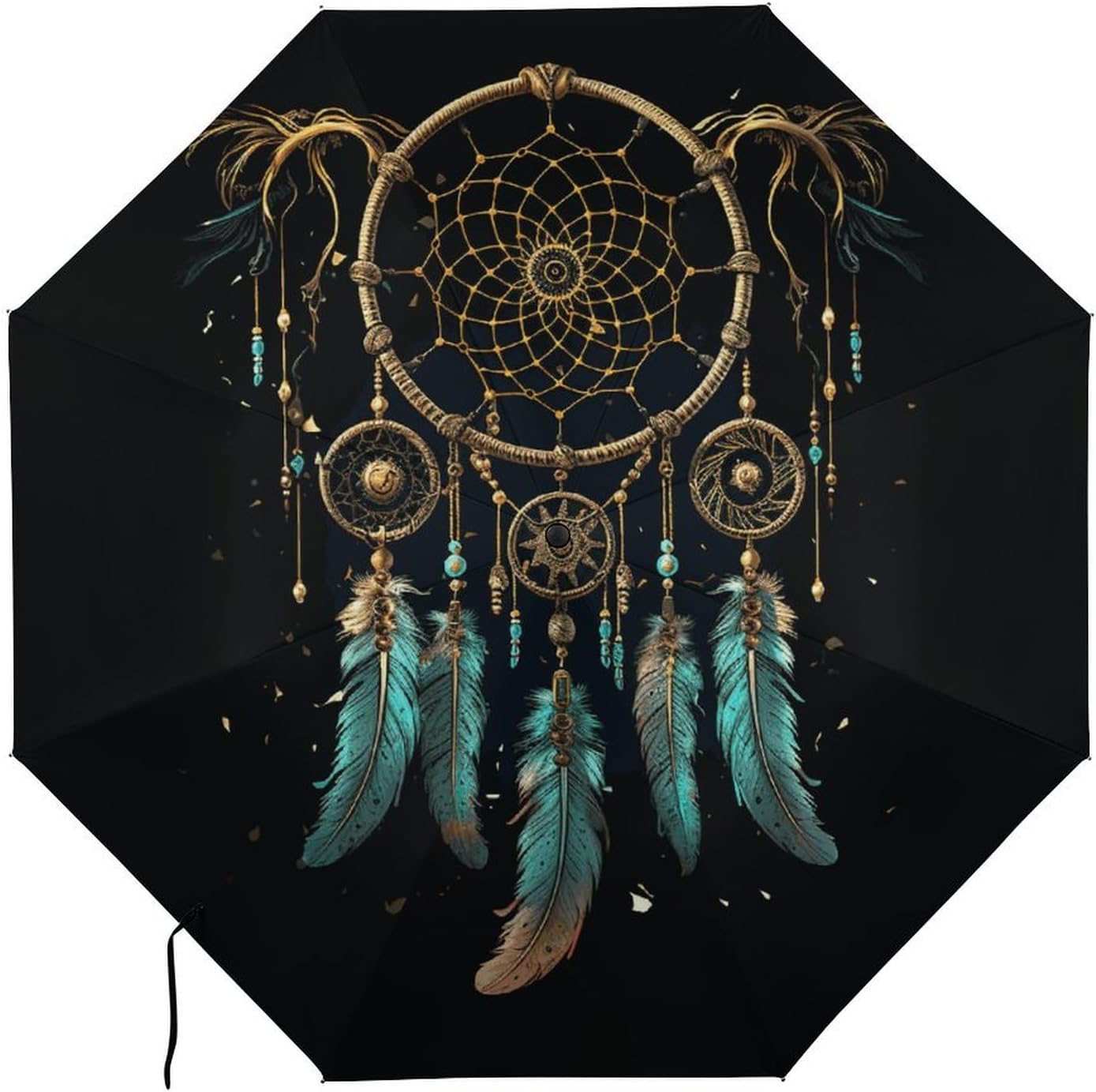Dark Dream Catcher Umbrella for Rain Golf Umbrella | 43.3 inch Travel Portable Automatic Folding Umbrella for Rain Lightweight Travel Umbrella for Women Men