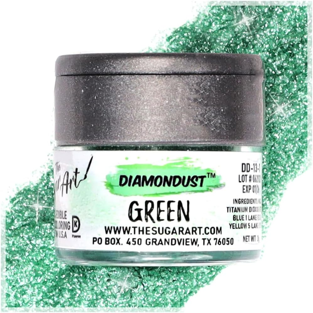 Green Edible Glitter for Drinks, Cocktails, Cake Decorating, Strawberries, Chocolates & More | No Taste | 4g | 100% Food-Safe | Kosher, Vegan, Gluten & Nut Free | DiamonDust by The Sugar Art