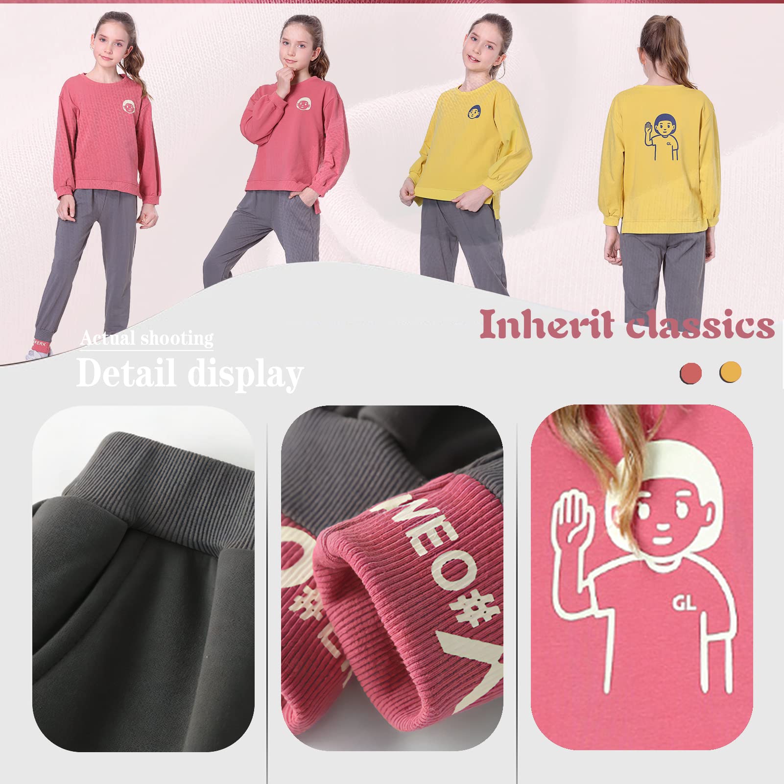LPATTERN Niñas Chándal Estampado Traje Deportivo 2 Piezas Traje de Jogging Sudadera + Pantalones,Rojo Ladrillo,10-11 años