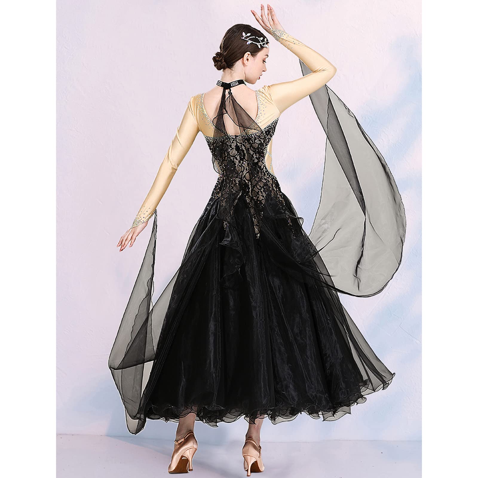 JRUIA Professional Standard Ballroom Dance Dresses for Women Flamenco Waltz Performance Outfit Tango Competition Costumes,C,M