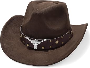 Cowboy Hat for Men Women Suede Western Leather Cowgirl Hats Uniex Hat | Wide Brim Felt Cowboy Cowgirl Hats, Western Hat for Texas Rodeo Country Halloween Party, Gift for Lover