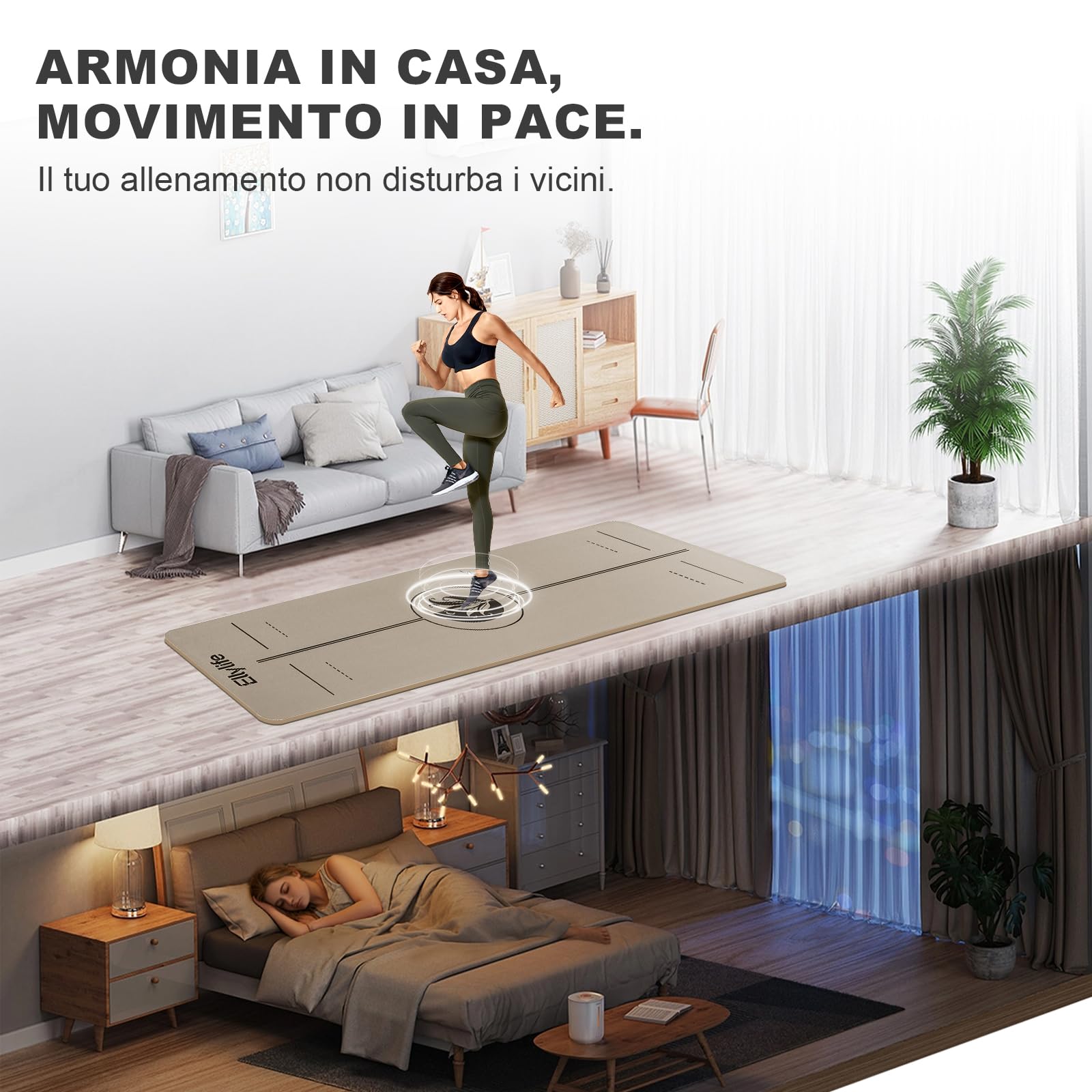 Tappetino Yoga Antiscivolo Spesso, con segni di allineamento del corpo, Gomma naturale + TPE ecologico o PU, Delicato sulla pelle, Forte presa, con Cinghia, per Yoga, Pilates e Fitness