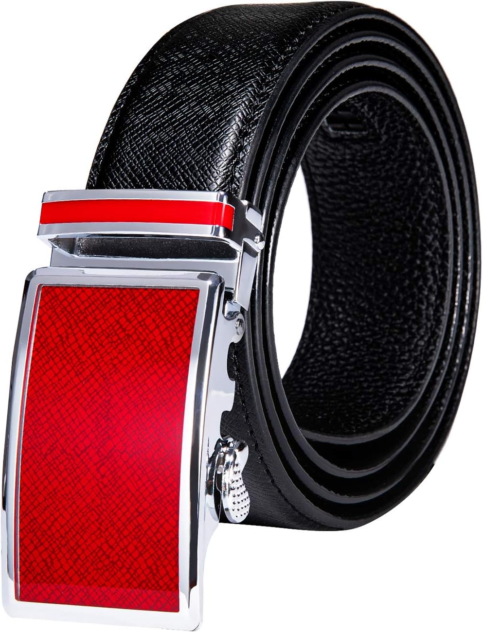 YOHOWA Mens Gold Buckle Belt, Cowhide Belt Automatic Ratchet Buckle Black Holeless for Jeans/Suit Gift Box