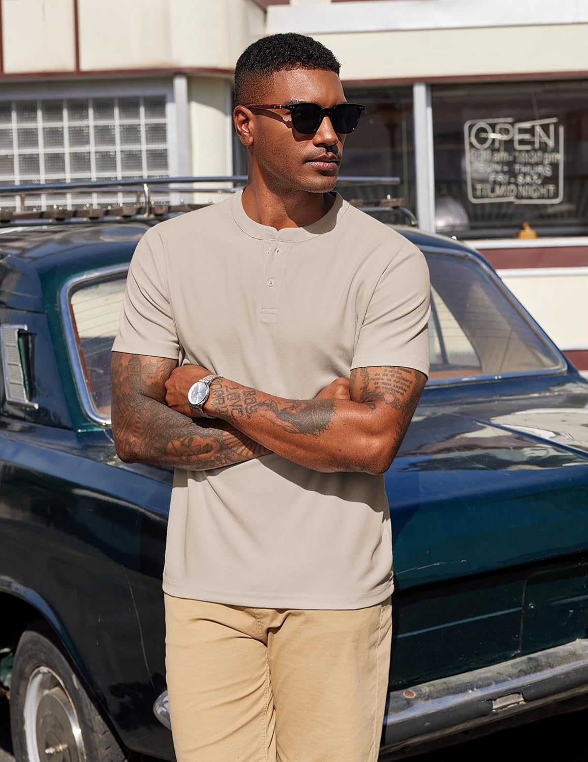 COOFANDY Men's Henley Shirts Short Sleeve Texture Casual Button Henley Summer Classic Basic Tee Shirts - Image 2