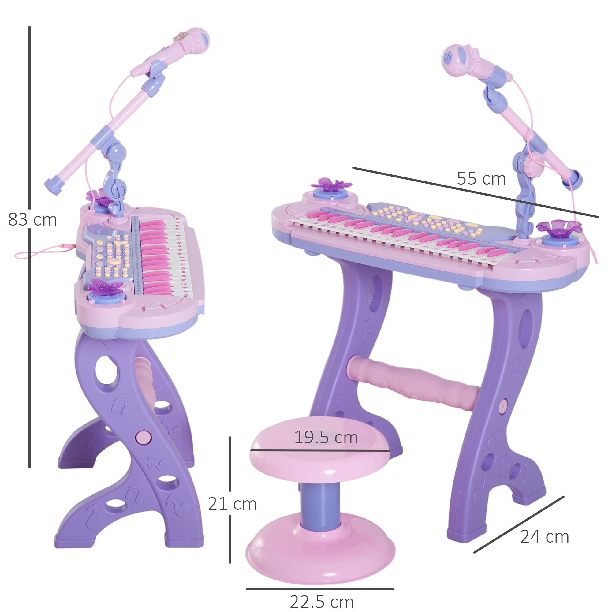 HOMCOM Pianola per Bambini a 37 tasti con Sgabello e Microfono, Rosa